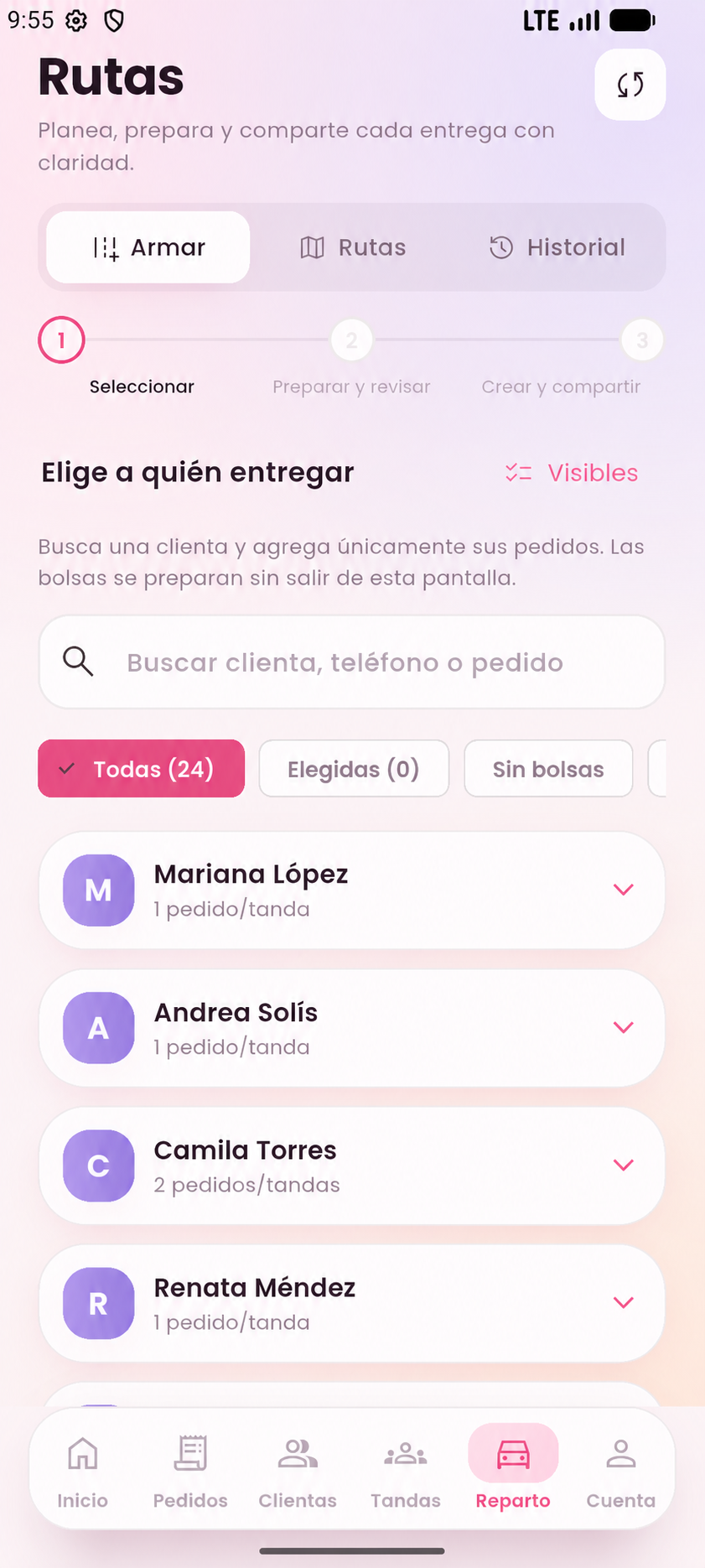 Preparación de rutas con datos de demostración